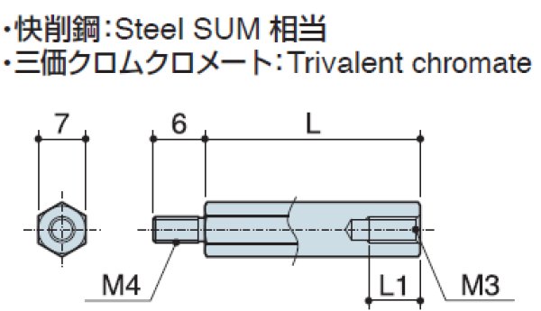 MDタイプ スチール オネジM4 /メネジM3 ねじ異径 - MYG通信販売ショップ